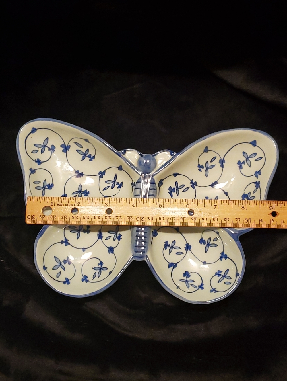 Vintage Ceramic Butterfly Divided Serving Dish Floral Blue&White Cottagecore - Picture 2 of 4